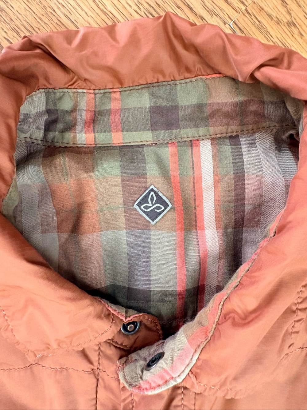 prAna Breathe Reversible Quilted Plaid Shirt Jacket Shacket Orange Flannel M - Picture 9 of 11